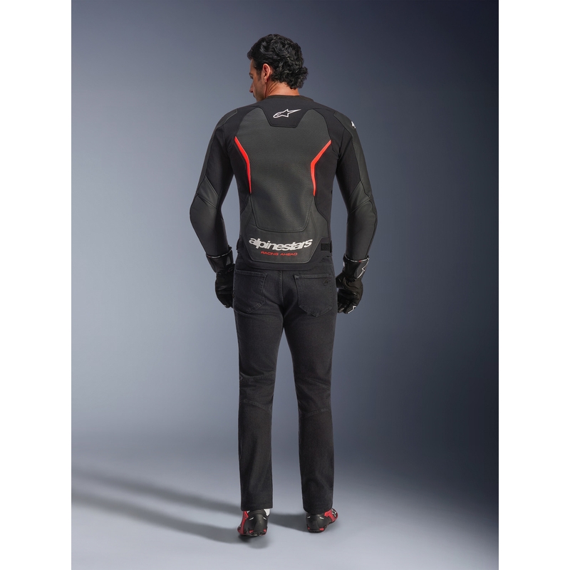 Кожено мотоциклетно яке Alpinestars GP Force V2 Airflow, черно-флуоресцентно червено-бяло