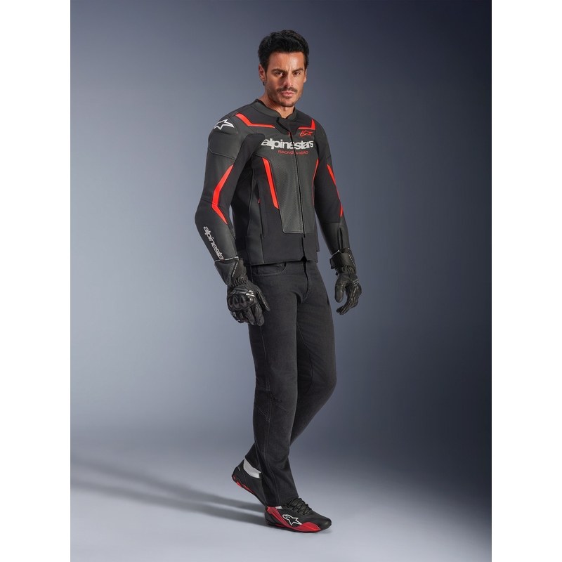 Кожено мотоциклетно яке Alpinestars GP Force V2 Airflow, черно-флуоресцентно червено-бяло