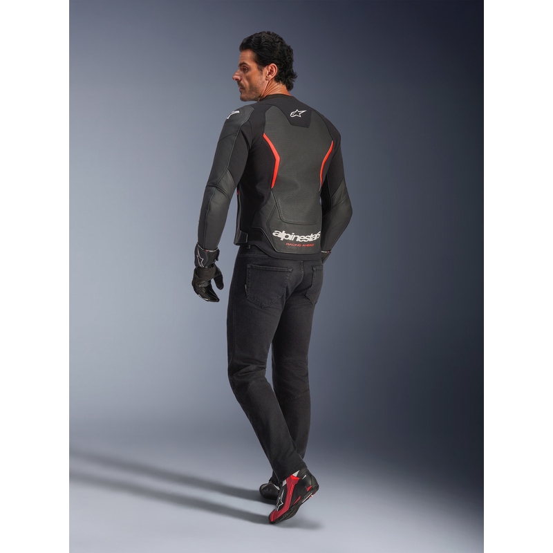 Кожено мотоциклетно яке Alpinestars GP Force V2 Airflow, черно-флуоресцентно червено-бяло