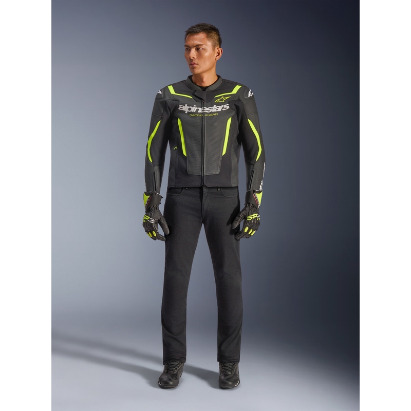 Кожено мотоциклетно яке Alpinestars GP Force V2 Airflow, черно-флуоресцентно жълто