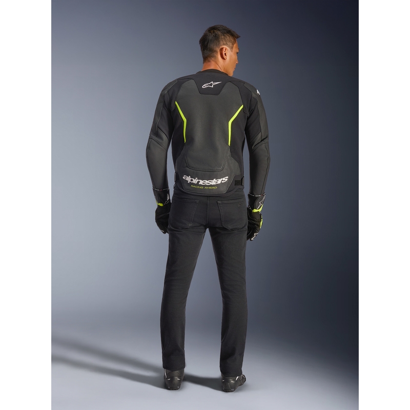 Кожено мотоциклетно яке Alpinestars GP Force V2 Airflow, черно-флуоресцентно жълто