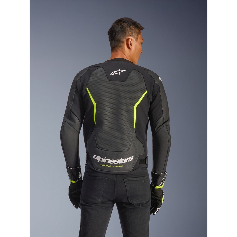 Кожено мотоциклетно яке Alpinestars GP Force V2 Airflow, черно-флуоресцентно жълто