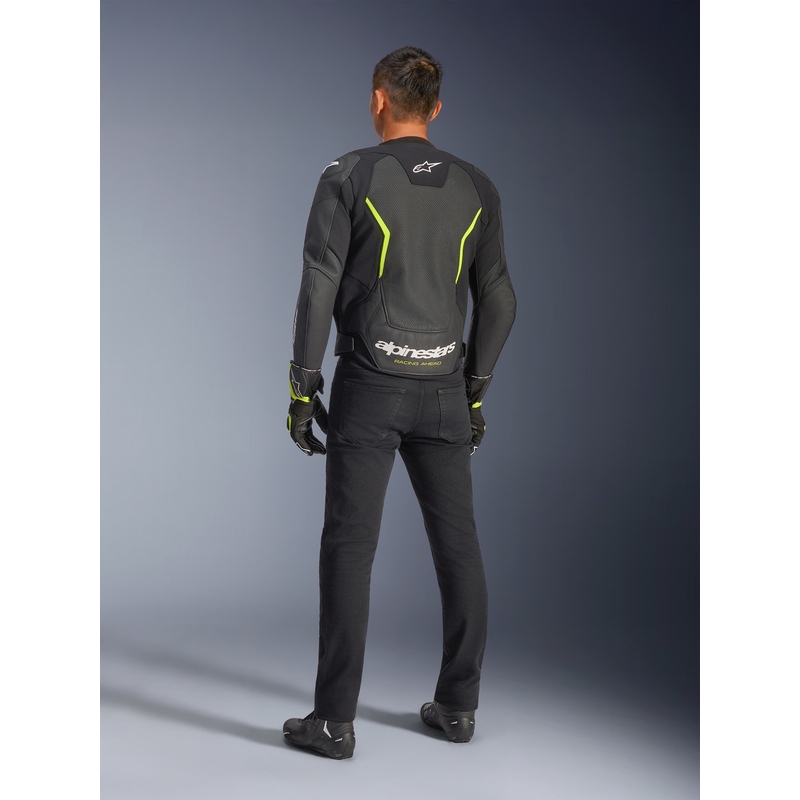 Кожено мотоциклетно яке Alpinestars GP Force V2 Airflow, черно-флуоресцентно жълто