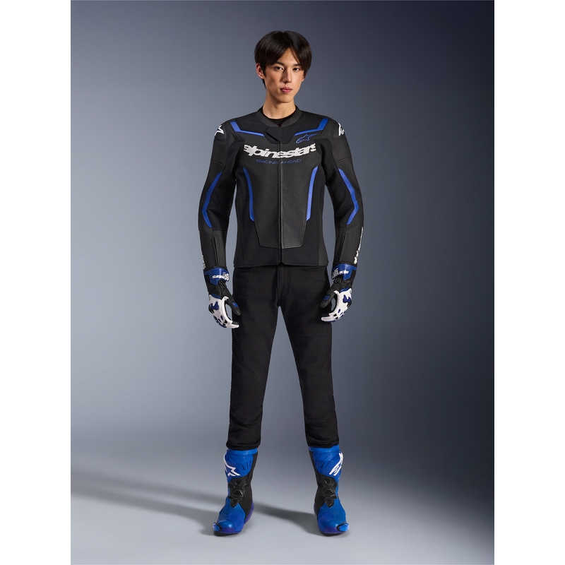 Кожено мотоциклетно яке Alpinestars GP Force V2 Airflow, черно-метално синьо