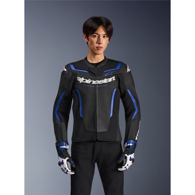 Кожено мотоциклетно яке Alpinestars GP Force V2 Airflow, черно-метално синьо