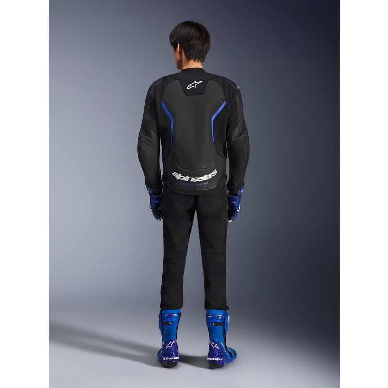 Кожено мотоциклетно яке Alpinestars GP Force V2 Airflow, черно-метално синьо