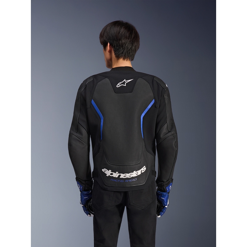 Кожено мотоциклетно яке Alpinestars GP Force V2 Airflow, черно-метално синьо