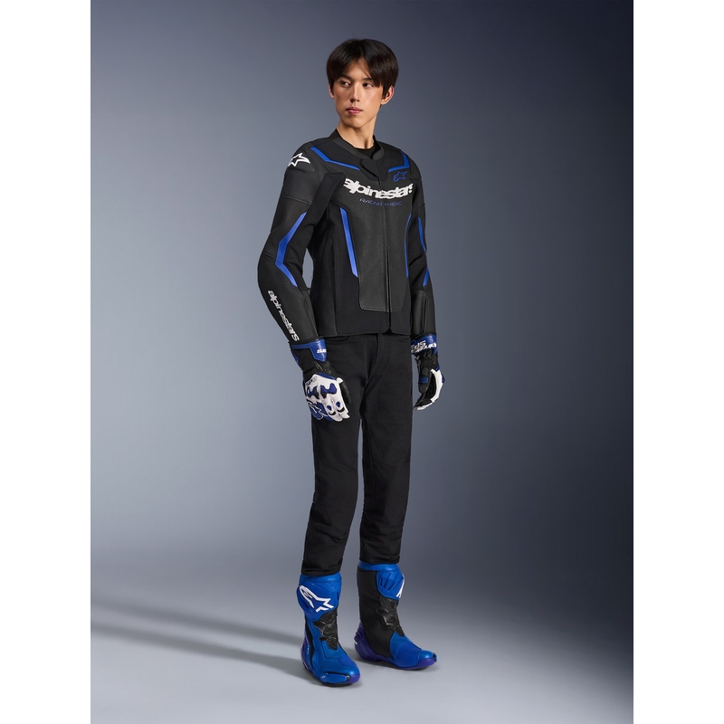 Кожено мотоциклетно яке Alpinestars GP Force V2 Airflow, черно-метално синьо