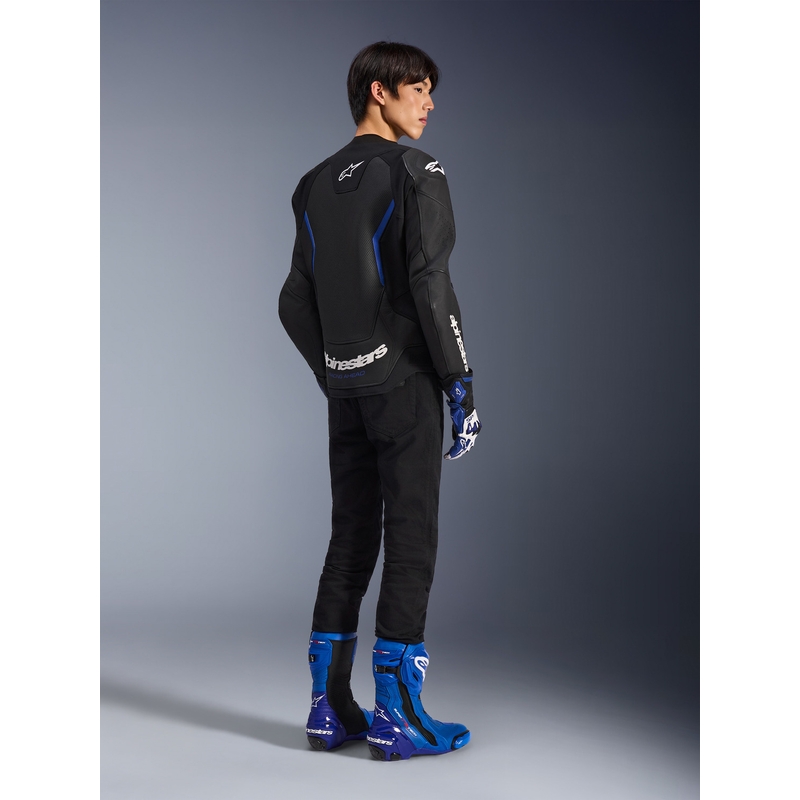 Кожено мотоциклетно яке Alpinestars GP Force V2 Airflow, черно-метално синьо