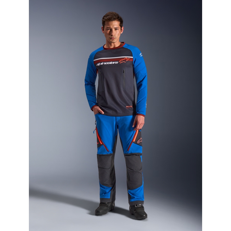 Alpinestars Maxdura Dual мотокрос фланелка, тъмносиво-синьо-оранжева