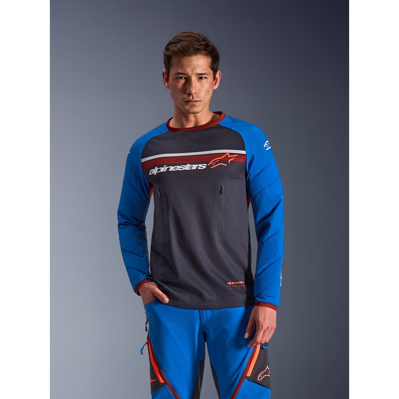 Alpinestars Maxdura Dual мотокрос фланелка, тъмносиво-синьо-оранжева