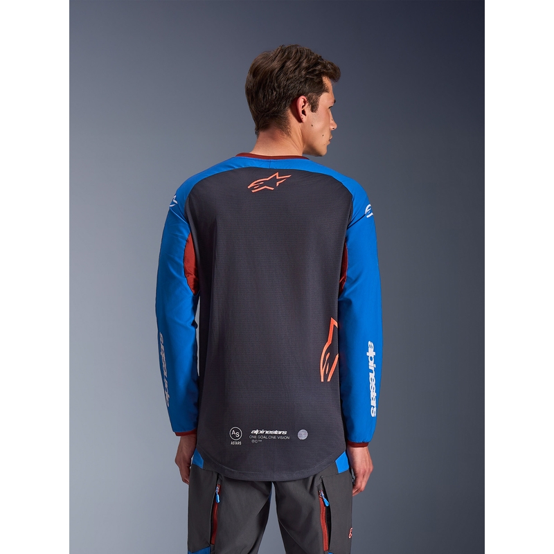Alpinestars Maxdura Dual мотокрос фланелка, тъмносиво-синьо-оранжева