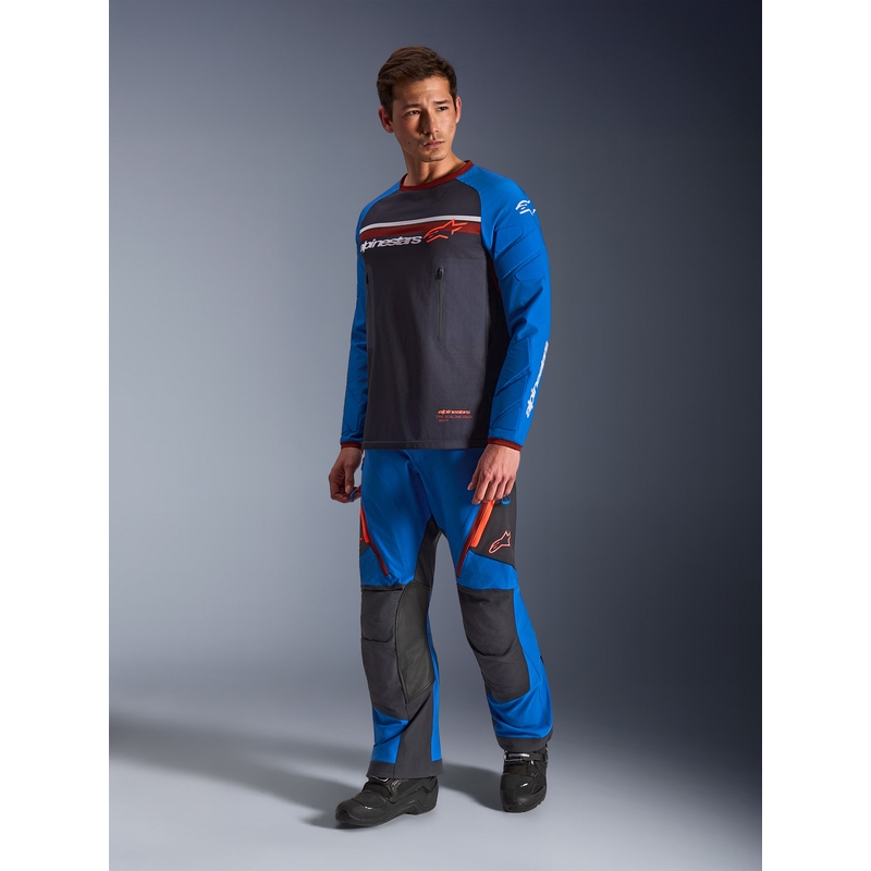 Alpinestars Maxdura Dual мотокрос фланелка, тъмносиво-синьо-оранжева