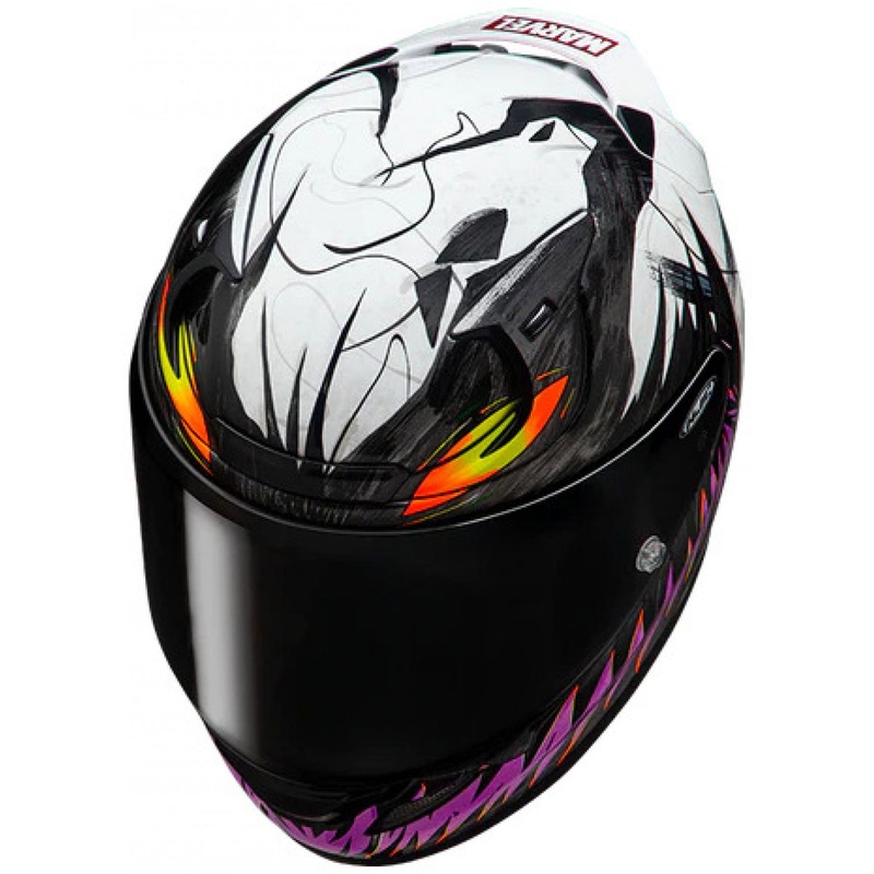 Мото каска за цял нос HJC RPHA 12 Anti Venom 2 Marvel MC8 черно-бяло-лилаво
