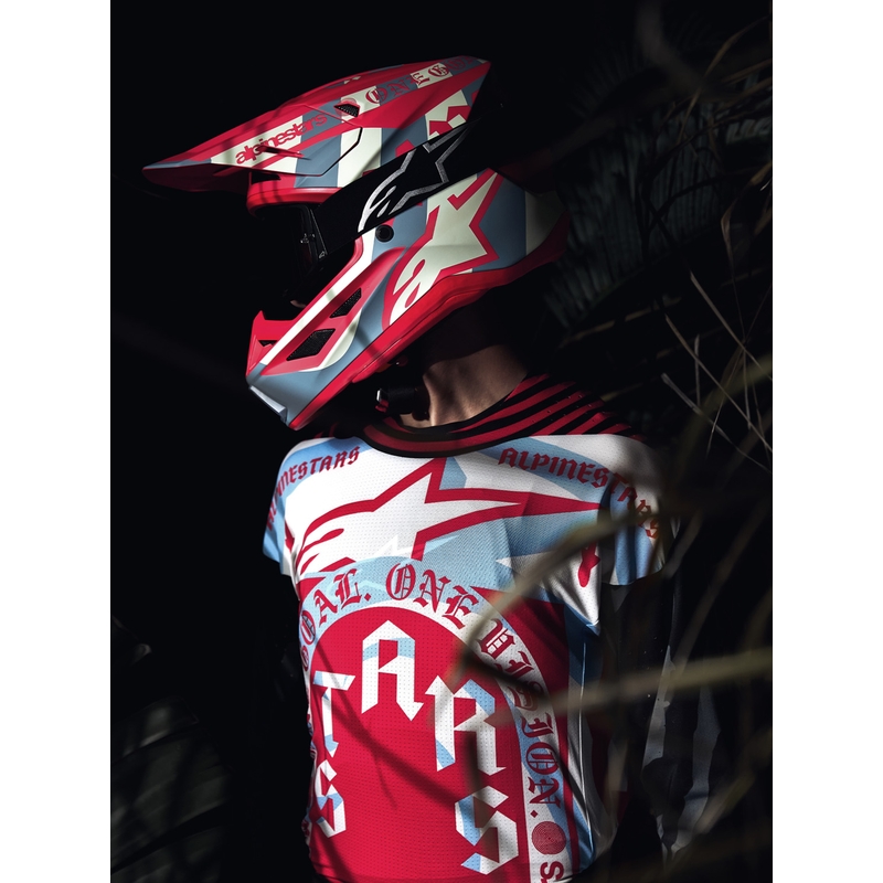 Alpinestars Supertech S-M7 лимитирана серия Beast Coast мотокрос каска сиво-черно-оранжева