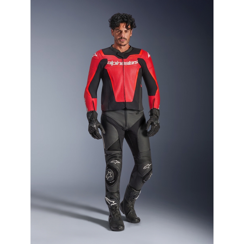 Кожено мотоциклетно яке Alpinestars GP Force V2 Airflow, флуоресцентно червено-черно-бяло