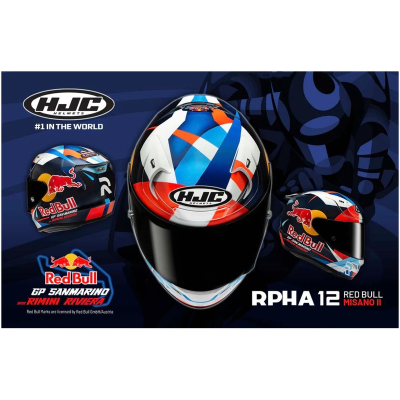 Мотоциклетна каска с пълно лице HJC RPHA 12 Red Bull Misano GP 2 MC21 синьо-бяло-червено