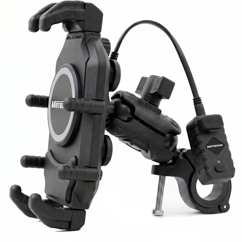 MotoZem Claw PRO антивибрационен държач с безжично зарядно устройство и USB-C порт, черен