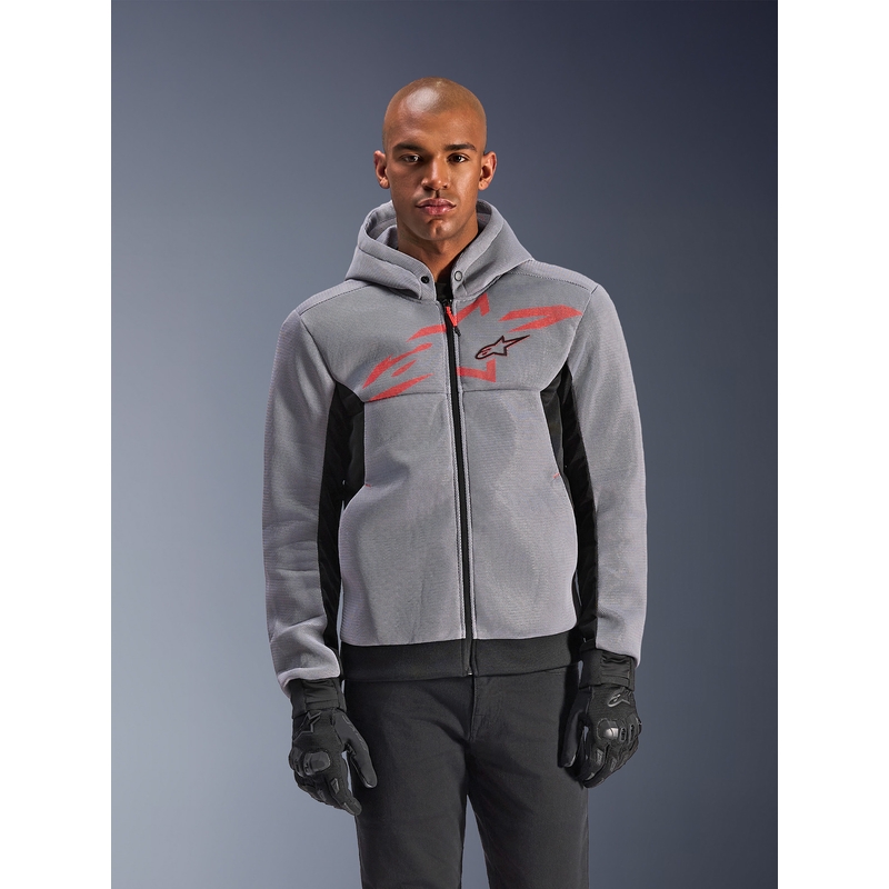 Мотоциклетен суитшърт Alpinestars Chrome Superairflow, черно-светло сиво-флуоресцентно червено