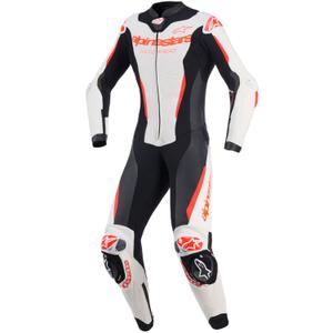 Дамски едноделен кожен мотоциклетен костюм Alpinestars Stella GP-R7 бяло-флуоресцентно червено-черно