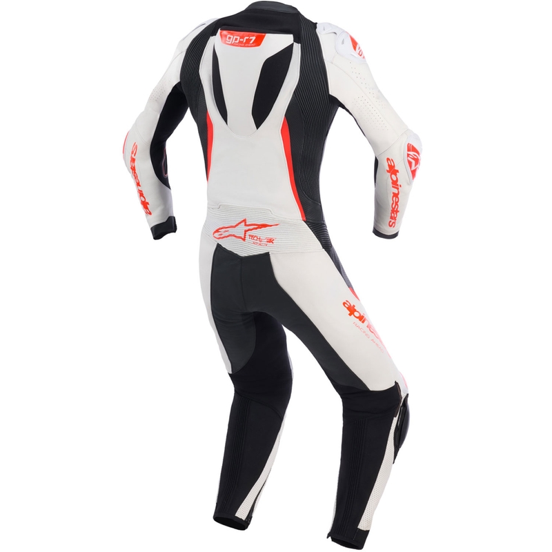 Дамски едноделен кожен мотоциклетен костюм Alpinestars Stella GP-R7 бяло-флуоресцентно червено-черно