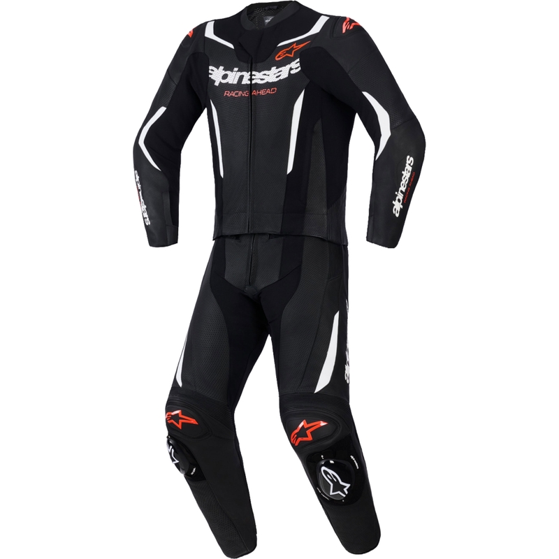Кожен костюм Alpinestars GP Force V2 от две части, черно-бяло-флуоресцентно червено