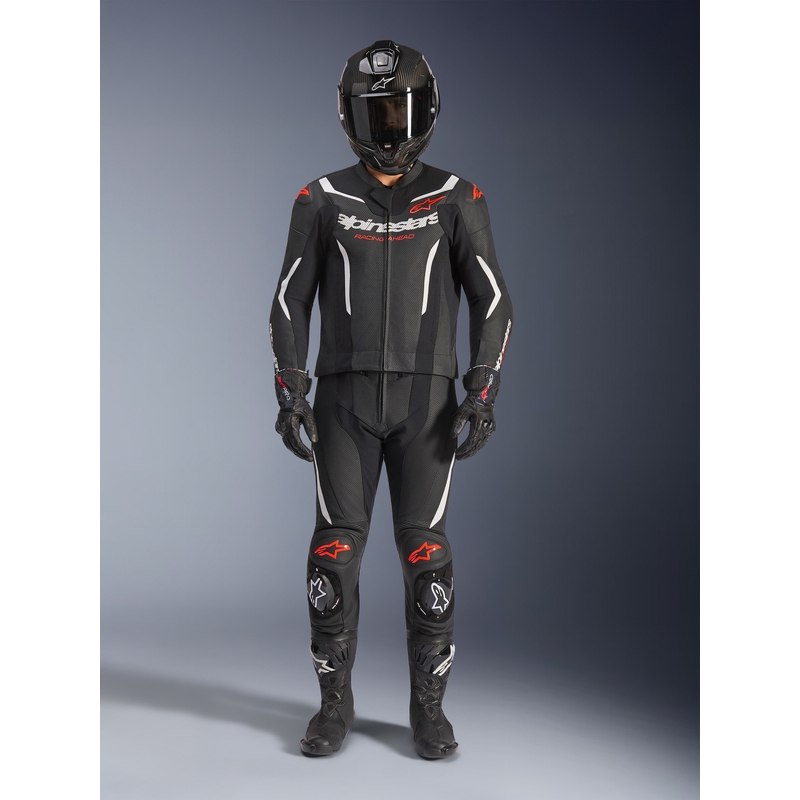 Кожен костюм Alpinestars GP Force V2 от две части, черно-бяло-флуоресцентно червено
