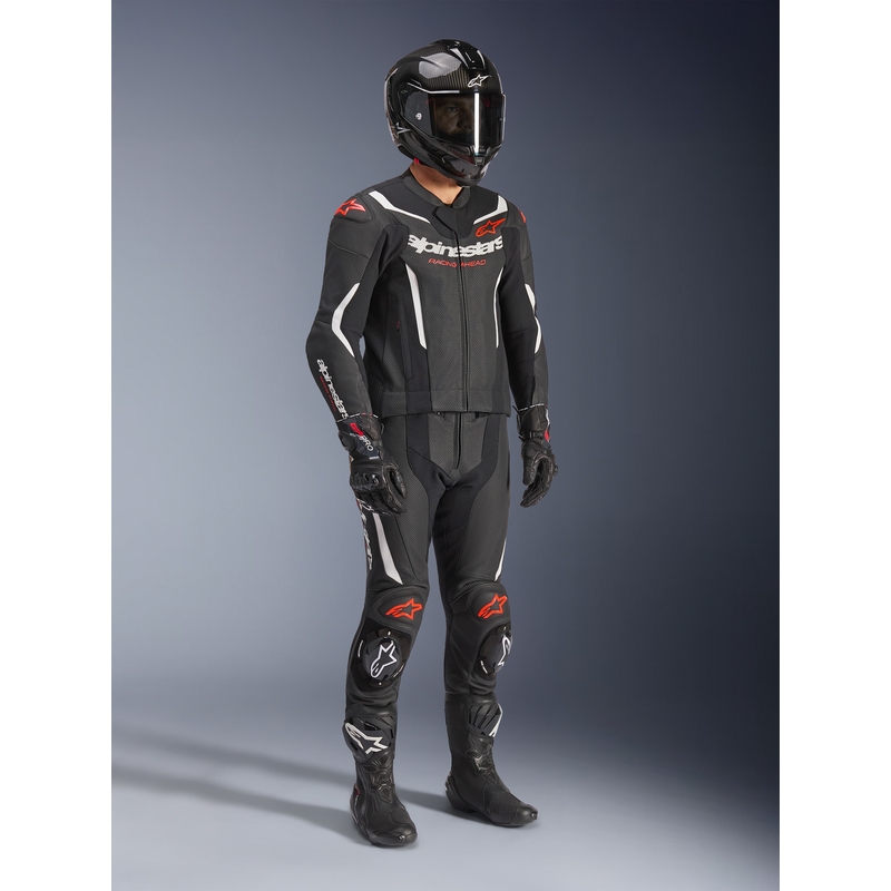 Кожен костюм Alpinestars GP Force V2 от две части, черно-бяло-флуоресцентно червено