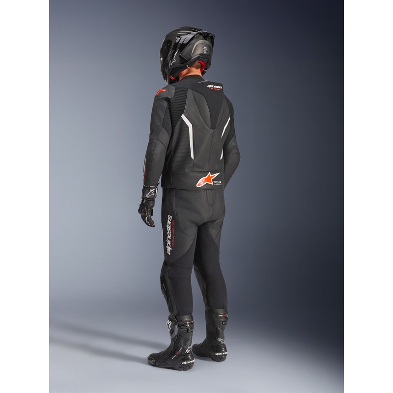 Кожен костюм Alpinestars GP Force V2 от две части, черно-бяло-флуоресцентно червено