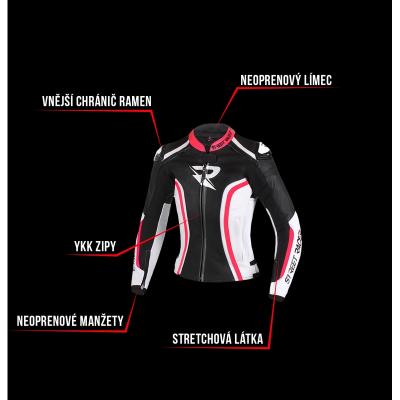 Dámská bunda na motorku Street Racer Electra černo-bílo-fluo růžová výprodej