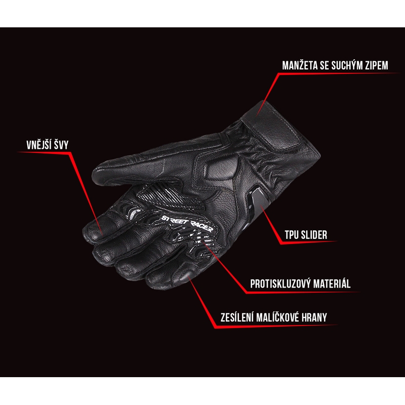 Rukavice na motorku Street Racer XTR černé výprodej