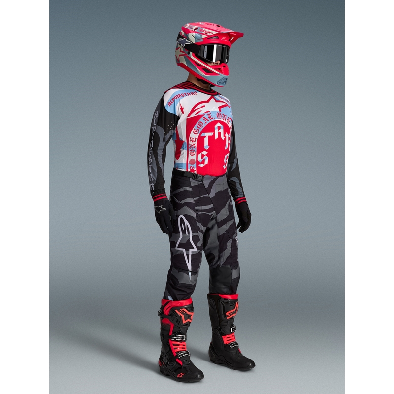 Мотокрос панталони Alpinestars Techstar limited edition Beast Coast, сиво-черно-оранжеви