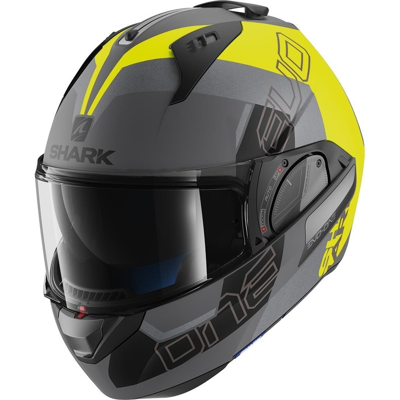 Překlápěcí přilba SHARK EVO-ONE 2 Slasher Mat stříbrno-černo-žlutá výprodej