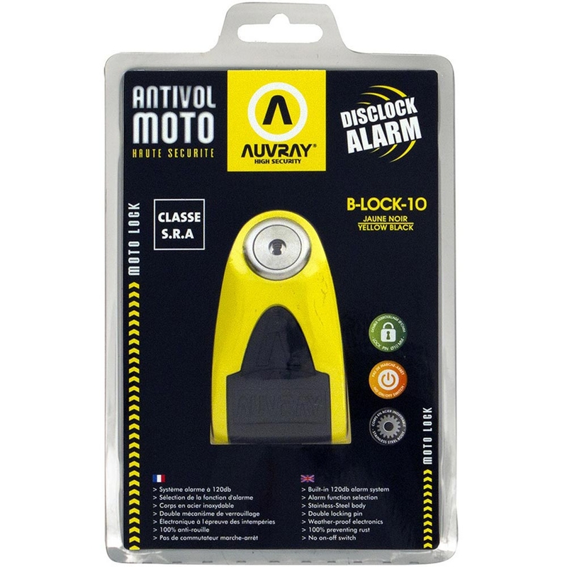 Заключване на спирачния диск Auvray B-Lock 10 Alarm 120 dB жълто