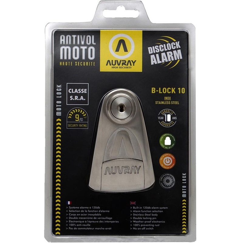 Заключване на спирачни дискове Auvray B-Lock 10 с аларма 120 dB, стомана сребриста