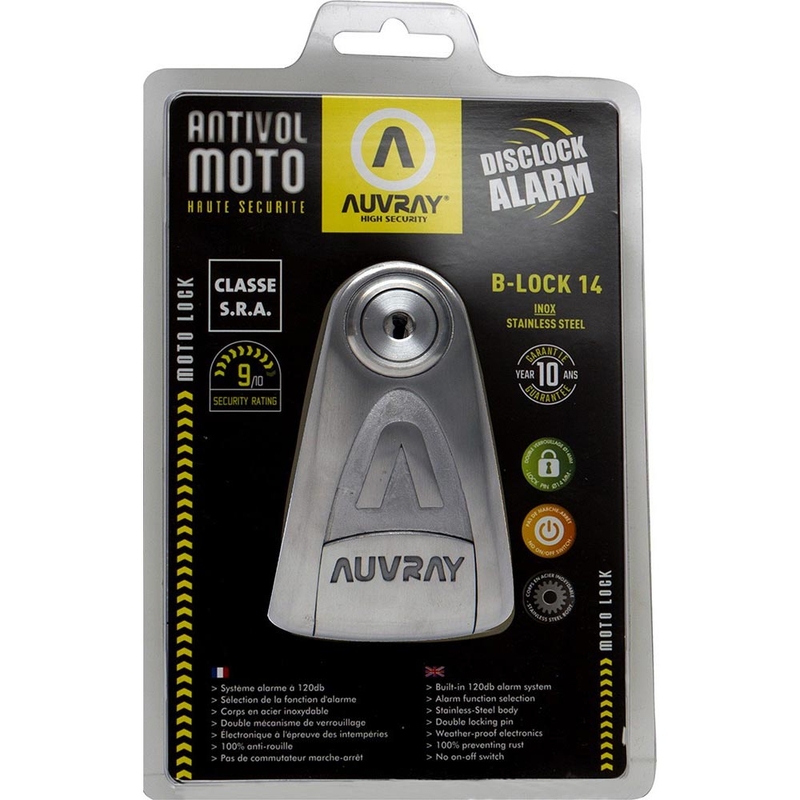 Заключване на спирачни дискове Auvray B-Lock 14 с аларма, стомана сребриста