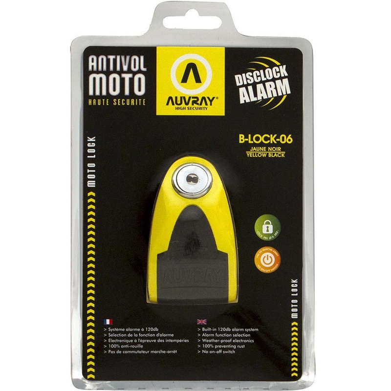 Заключване на спирачен диск Auvray B-Lock 06 с аларма 120 dB, жълто