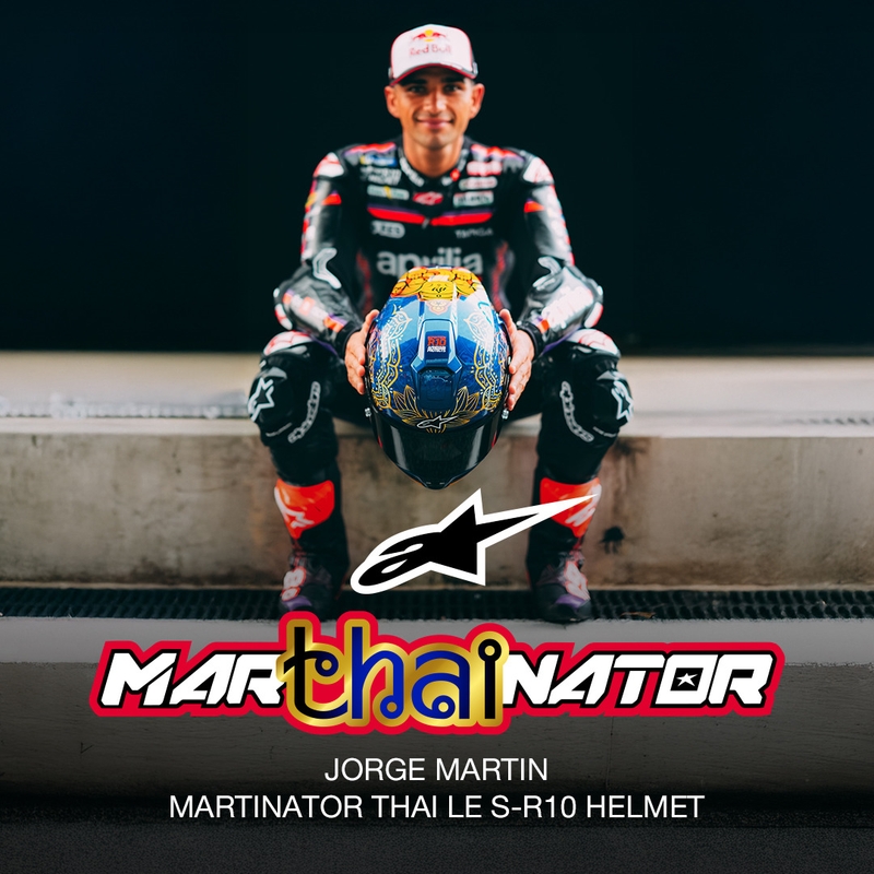Мотоциклетна каска с пълно лице Alpinestars Supertech R10 Marthainator limited edition JORGE MARTIN син перлен златен червен