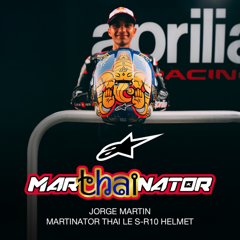 Мотоциклетна каска с пълно лице Alpinestars Supertech R10 Marthainator limited edition JORGE MARTIN син перлен златен червен