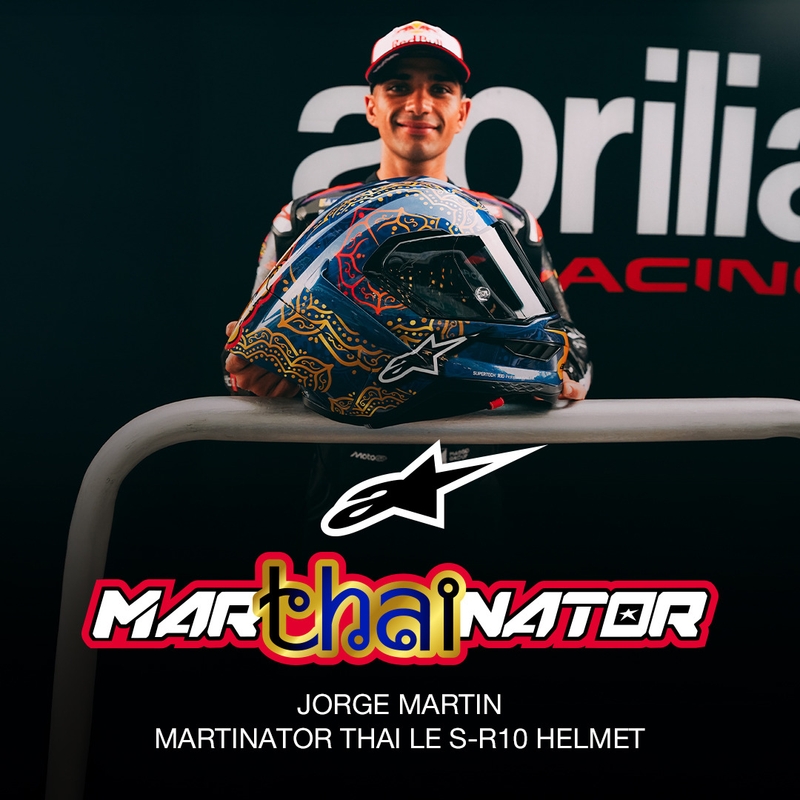 Мотоциклетна каска с пълно лице Alpinestars Supertech R10 Marthainator limited edition JORGE MARTIN син перлен златен червен