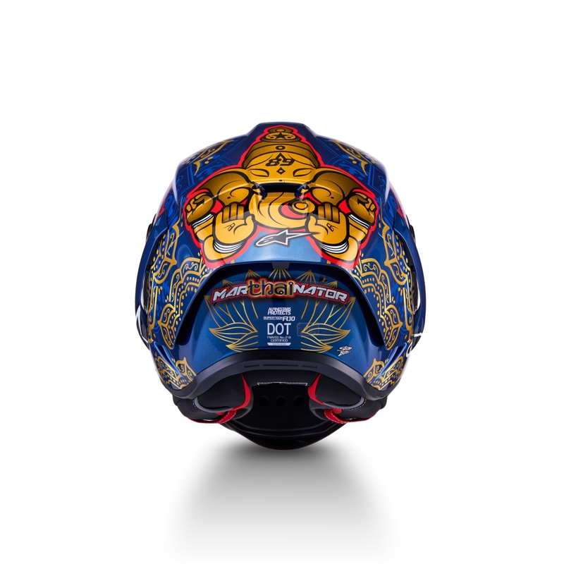 Мотоциклетна каска с пълно лице Alpinestars Supertech R10 Marthainator limited edition JORGE MARTIN син перлен златен червен