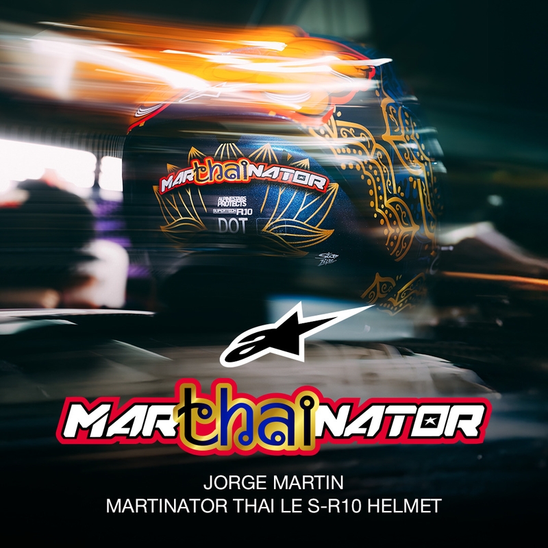 Мотоциклетна каска с пълно лице Alpinestars Supertech R10 Marthainator limited edition JORGE MARTIN син перлен златен червен