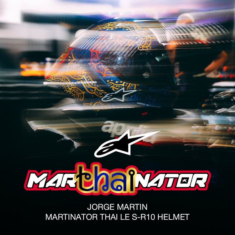 Мотоциклетна каска с пълно лице Alpinestars Supertech R10 Marthainator limited edition JORGE MARTIN син перлен златен червен