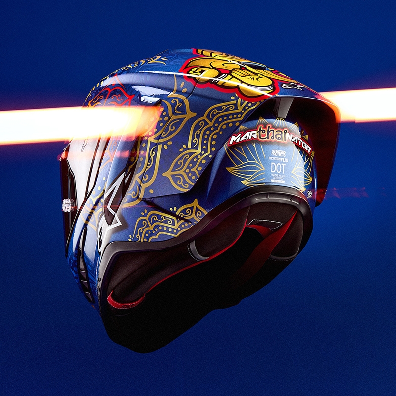 Мотоциклетна каска с пълно лице Alpinestars Supertech R10 Marthainator limited edition JORGE MARTIN син перлен златен червен