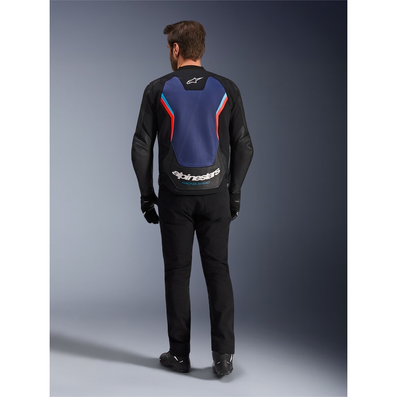 Кожено мотоциклетно яке Alpinestars GP Force V2, черно-синьо-флуоресцентно червено