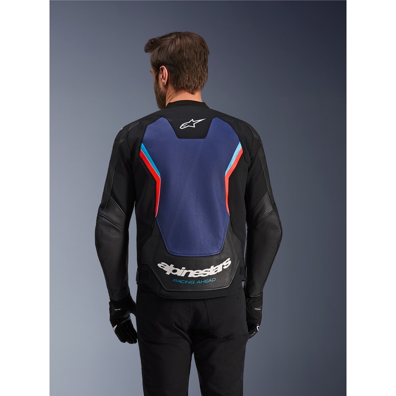 Кожено мотоциклетно яке Alpinestars GP Force V2, черно-синьо-флуоресцентно червено