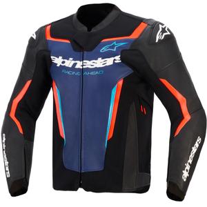 Кожено мотоциклетно яке Alpinestars GP Force V2, черно-синьо-флуоресцентно червено