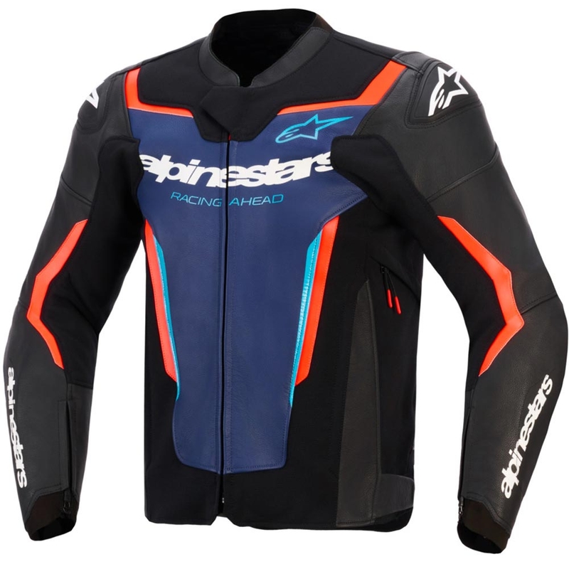 Кожено мотоциклетно яке Alpinestars GP Force V2, черно-синьо-флуоресцентно червено