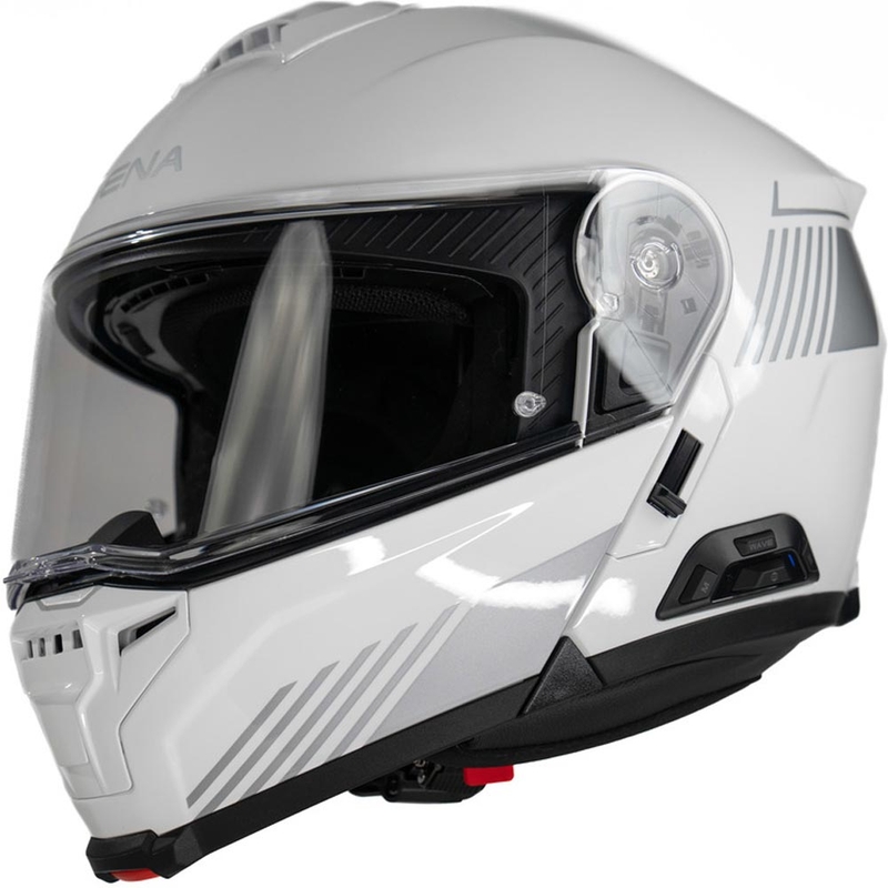 Мото каска с повдигаща се конструкция и слушалки SENA Specter бяла