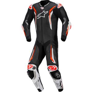 Кожен мотоциклетен костюм Alpinestars GP TECH V5, черно-бяло-флуоресцентно червено